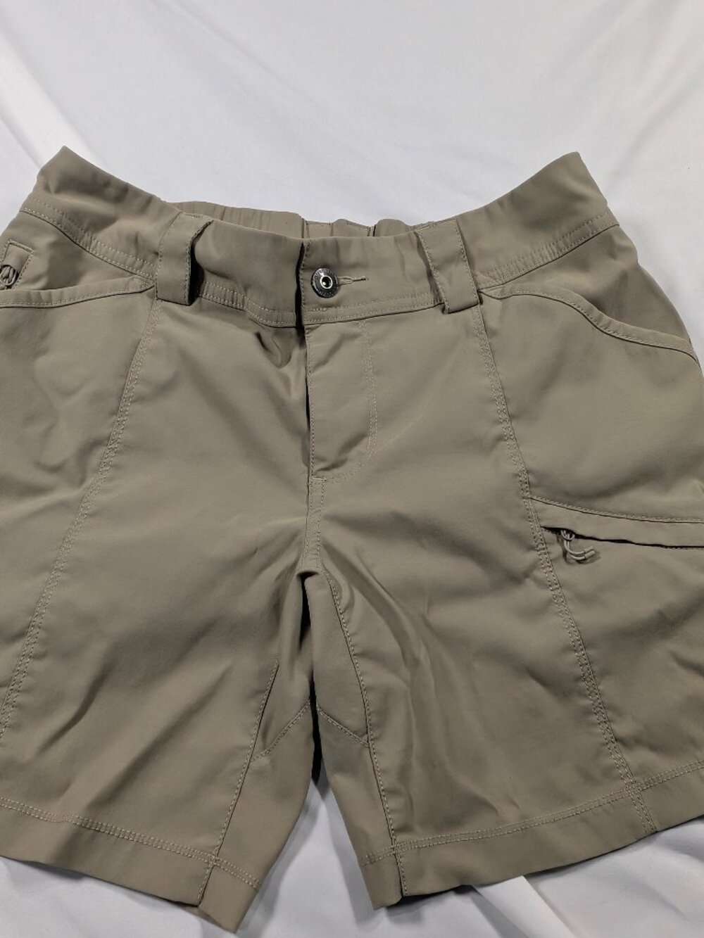 Duluth Trading Co Women's Size 4 Tan Beige Cargo Hiking Shorts Elastic Waist